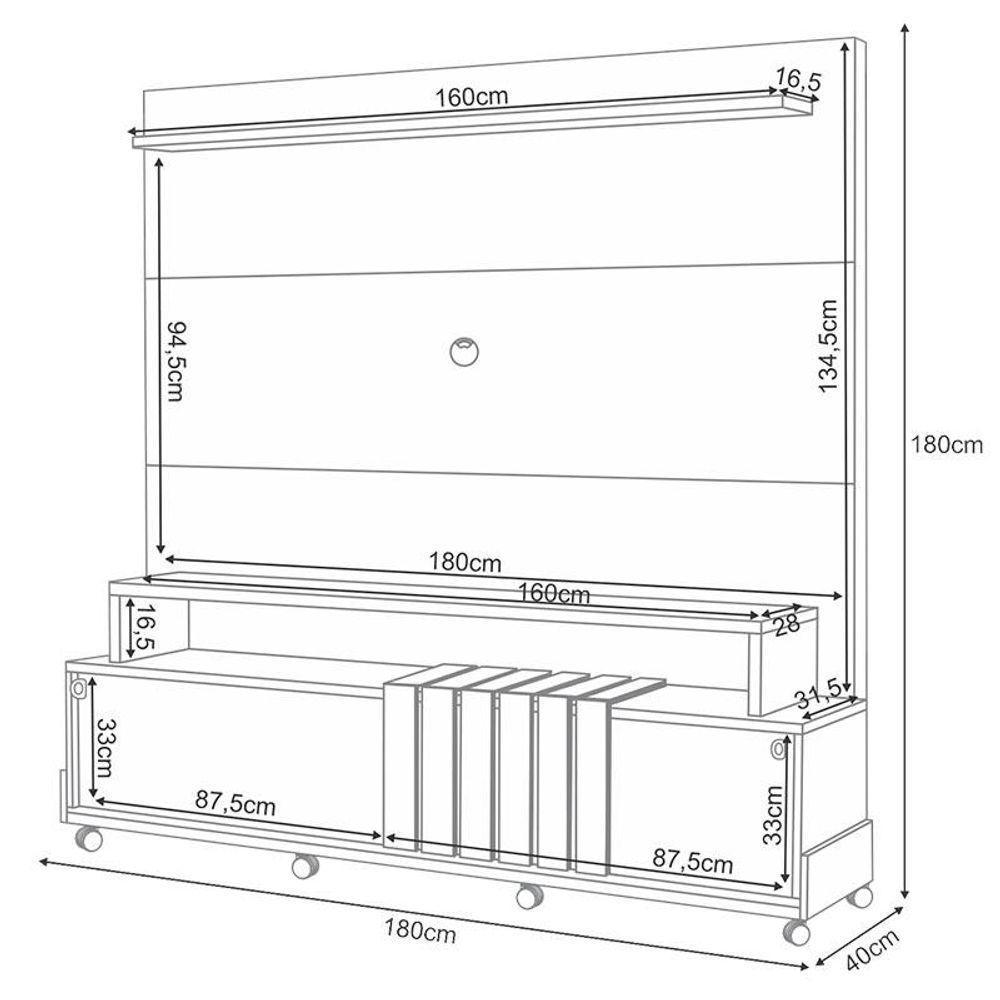 Estante Home Theater Bold Off White Cinamomo E Mesa De Centro Sky Com Tampo De Vidro Off White- Hb Móveis - 3