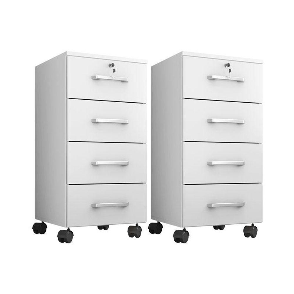 Kit 2 Gaveteiros Para Escritório Gávea Com Chave Branco Fosco - Móveis Leão - 1
