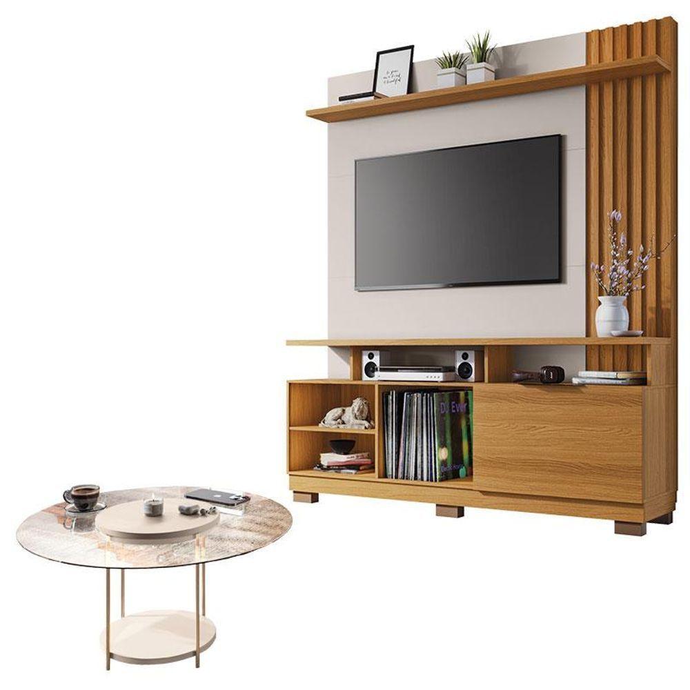 Estante Home Theater Artheo Cinamomo Off White E Mesa De Centro Sky Com Tampo De Vidro Off White- Hb Móveis - 1