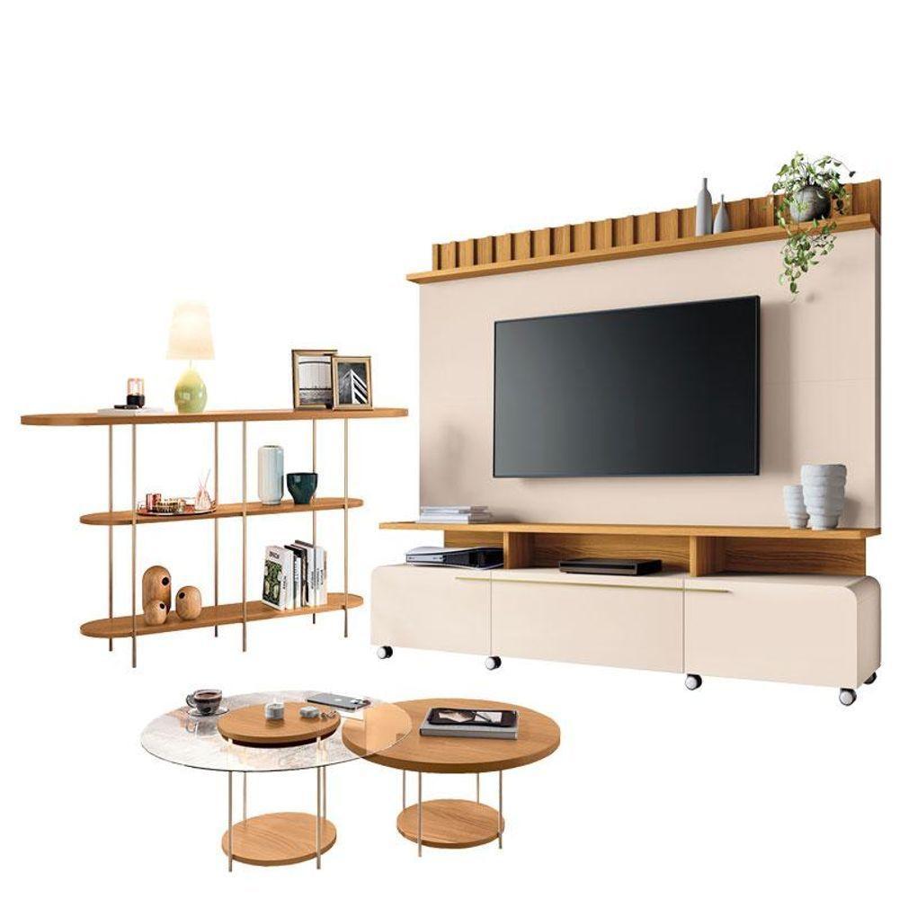 Estante Home Theater Artís Off White Cinamomo E Aparador Infinity E Kit Mesa De Centro Sky Cinamomo - Hb Móveis - 1