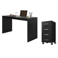 Mesa Para Computador E Gaveteiro Gávea Com Chave 4 Gavetas Preto Fosco - Móveis Leão - 1