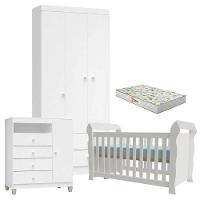Quarto De Bebê 3 Portas Ternura Baby Com Berço Lara Branco Brilho Com Colchão Gazin - Incorplac - 1