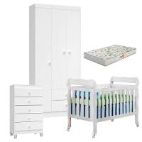 Quarto De Bebê 3 Portas Ternura Baby Com Berço Lila Branco Brilho Com Colchão Gazin - Incorplac - 1