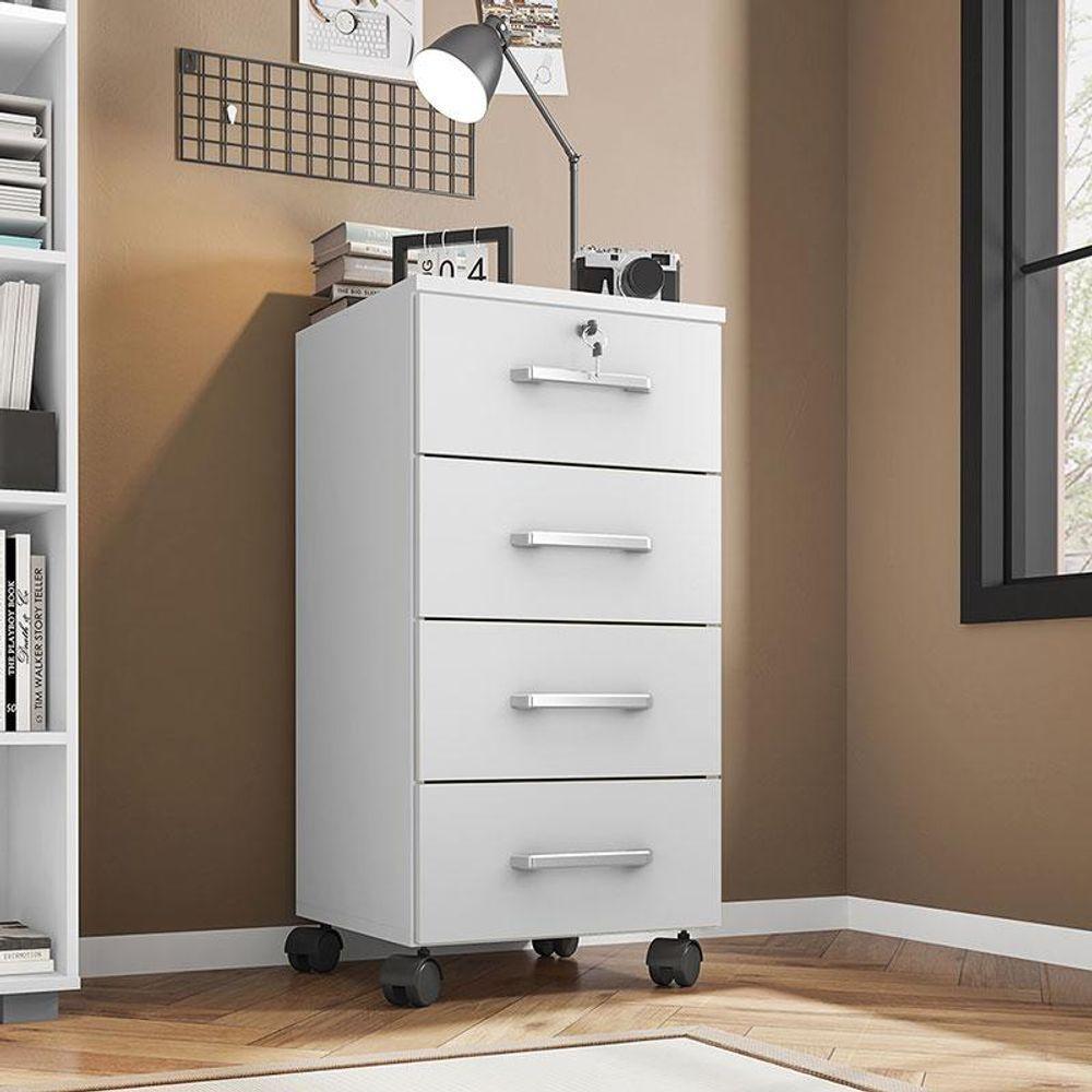 Gaveteiro Gávea Com Chave 4 Gavetas Branco Fosco - Móveis Leão - 4