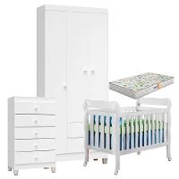 Quarto De Bebê 3 Portas Com Gaveteiro Ternura Baby E Berço Lila Branco Brilho Com Colchão Gazin - Incorplac - 1