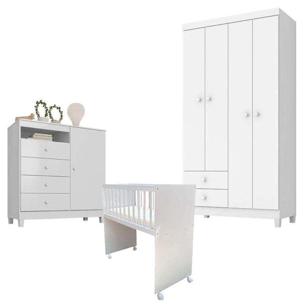 Quarto Bebê 4 Portas Ternura Baby E Mini Berço Moisés Alegria Com Colchão Branco Flex - Incorplac - 1