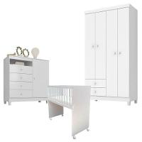 Quarto Bebê 4 Portas Ternura Baby E Mini Berço Moisés Alegria Com Colchão Branco Flex - Incorplac - 1