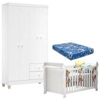 Berço Americano Lara Com Colchão Para Berço Americano E Guarda Roupa Ternura Baby 4 Portas Branco Flex - Incorplac - 1