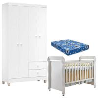 Berço Americano Mirelle Com Colchão Para Berço Americano E Guarda Roupa Ternura Baby 4 Portas Branco Flex - Incorplac - 1