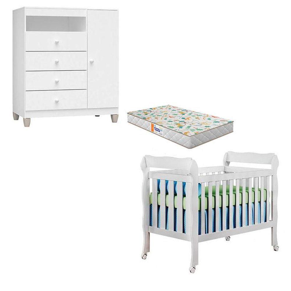 Berço Americano Lila Com Colchão Gazin E Cômoda Infantil Ternura Baby Branco Brilho - Incorplac - 1