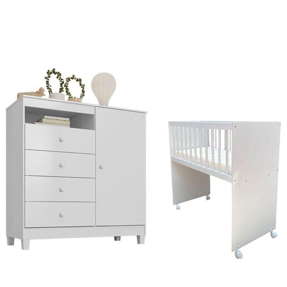 Mini Berço Moisés Alegria Com Colchão E Cômoda Infantil Ternura Baby Branco Flex - Incorplac - 1