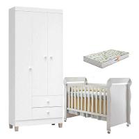 Berço Americano Mirelle Com Colchão Gazin E Guarda Roupa Ternura Baby 3 Portas Branco Brilho - Incorplac - 1