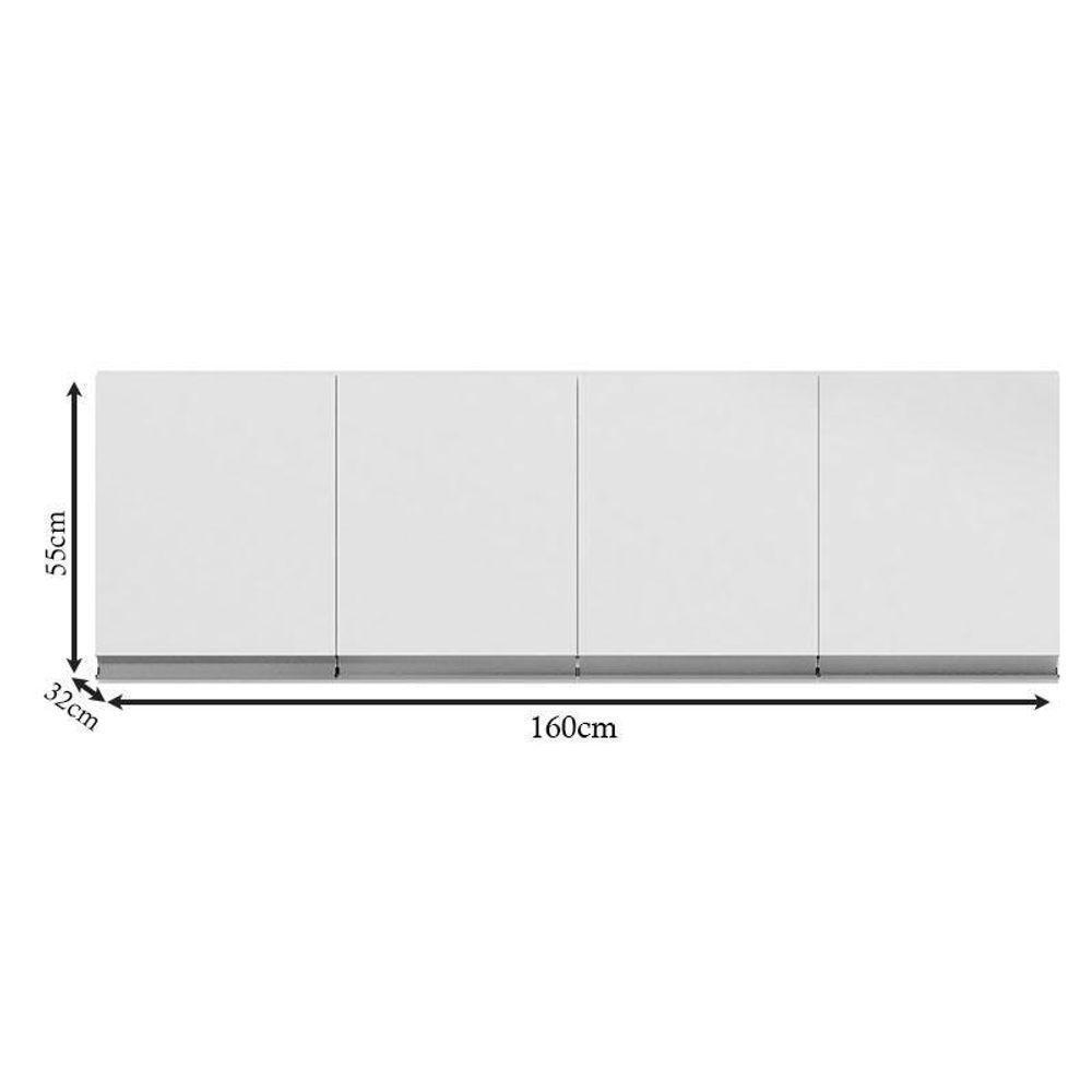 Balcão De Pia Tatiane 145 Cm E Armário Aéreo Andréia 4 Portas 160 Cm Branco Brilho - Ajl - 5