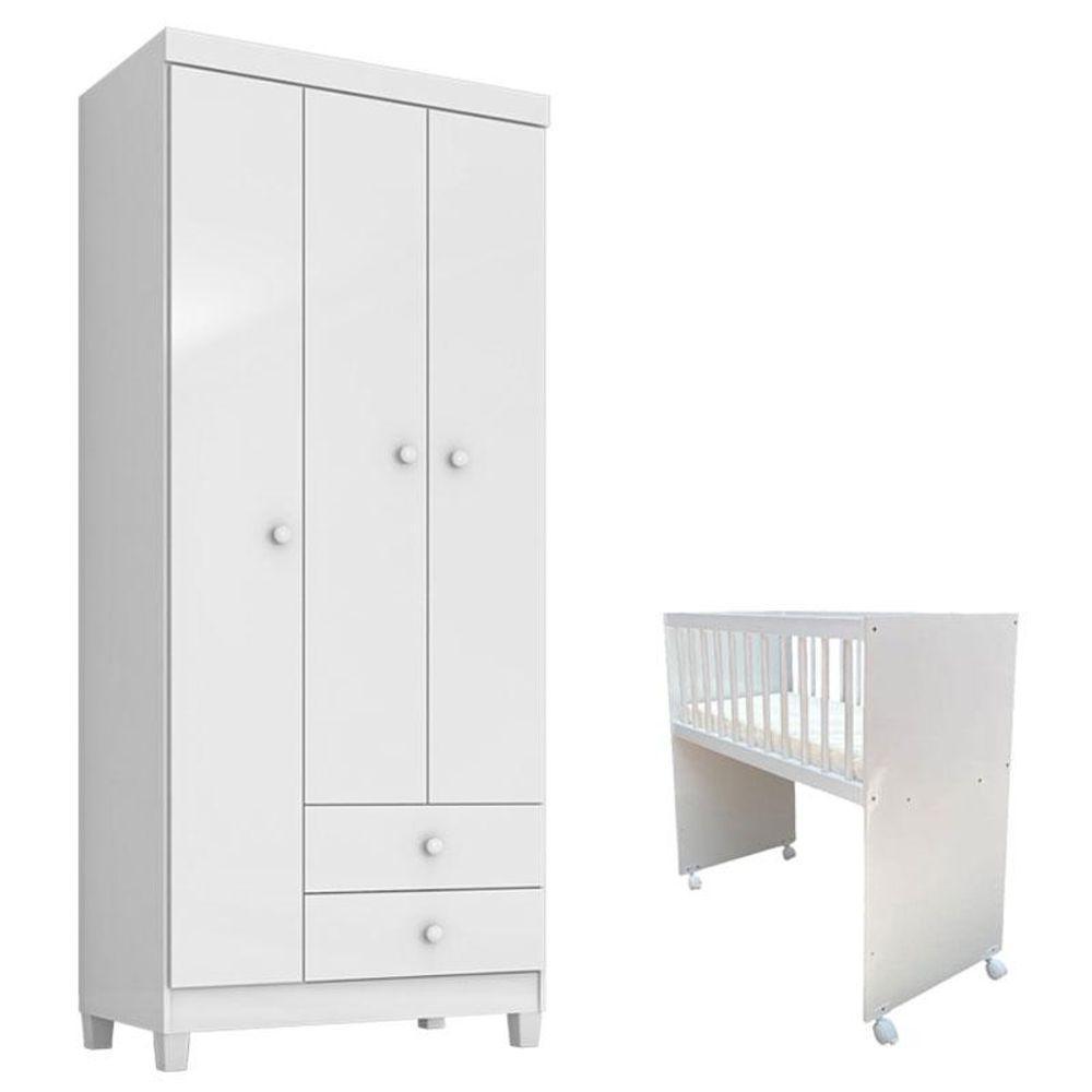Mini Berço Moisés Alegria Com Colchão E Guarda Roupa 3 Portas Ternura Baby Branco Flex - Incorplac - 1