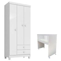 Mini Berço Moisés Alegria Com Colchão E Guarda Roupa 3 Portas Ternura Baby Branco Flex - Incorplac - 1