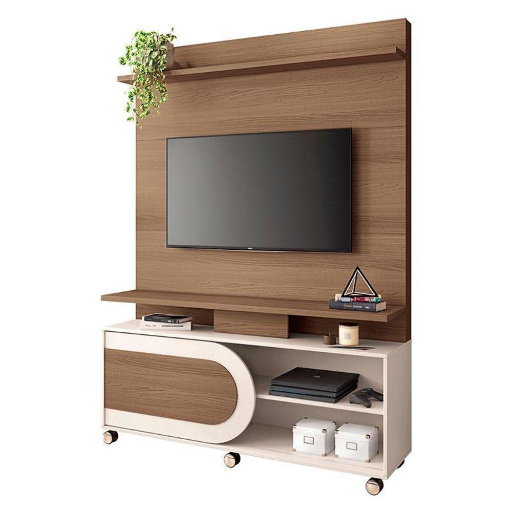 Estante Home Theater òrbis Castanho Off White E Mesa De Centro Sky Com Tampo De Vidro Off White- Hb Móveis - 2