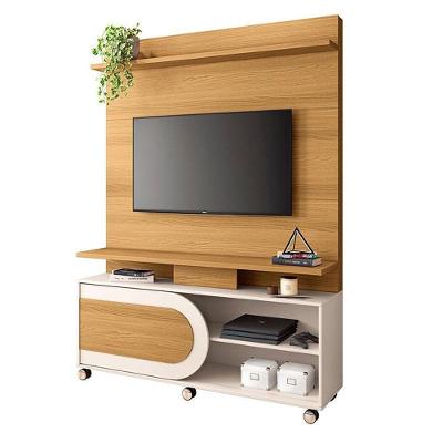 Estante Home Theater órbis Cinamomo Off White E Mesa De Centro Sky Com Tampo De Vidro Cinamomo- Hb Móveis