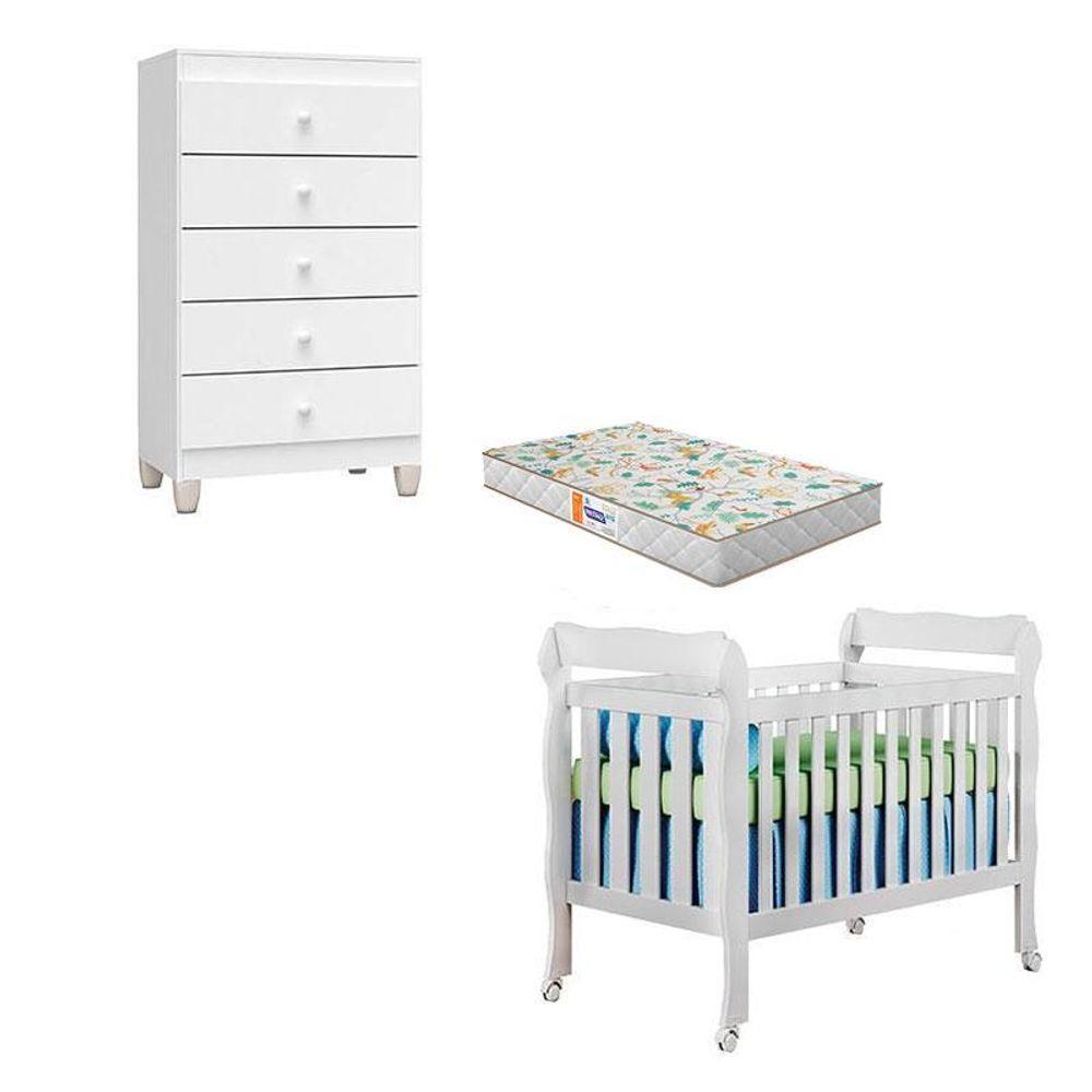 Berço Americano Lila Com Colchão Gazin E Cômoda Gaveteiro Ternura Baby Branco Brilho - Incorplac - 1