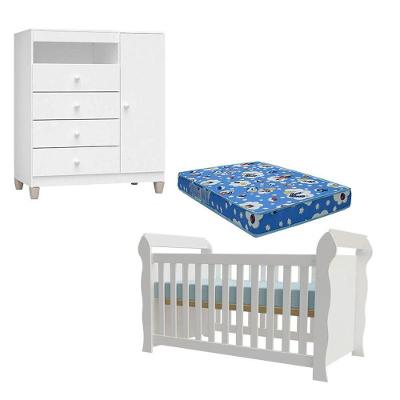 Berço Americano Lara com Cômoda 1 Porta 4 Gavetas em MDF MDP Branco Incorplac Móveis