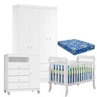 Quarto De Bebê 4 Portas Ternura Baby Com Berço Lila Branco Brilho Com Colchão Para Berço Americano - Incorplac - 1