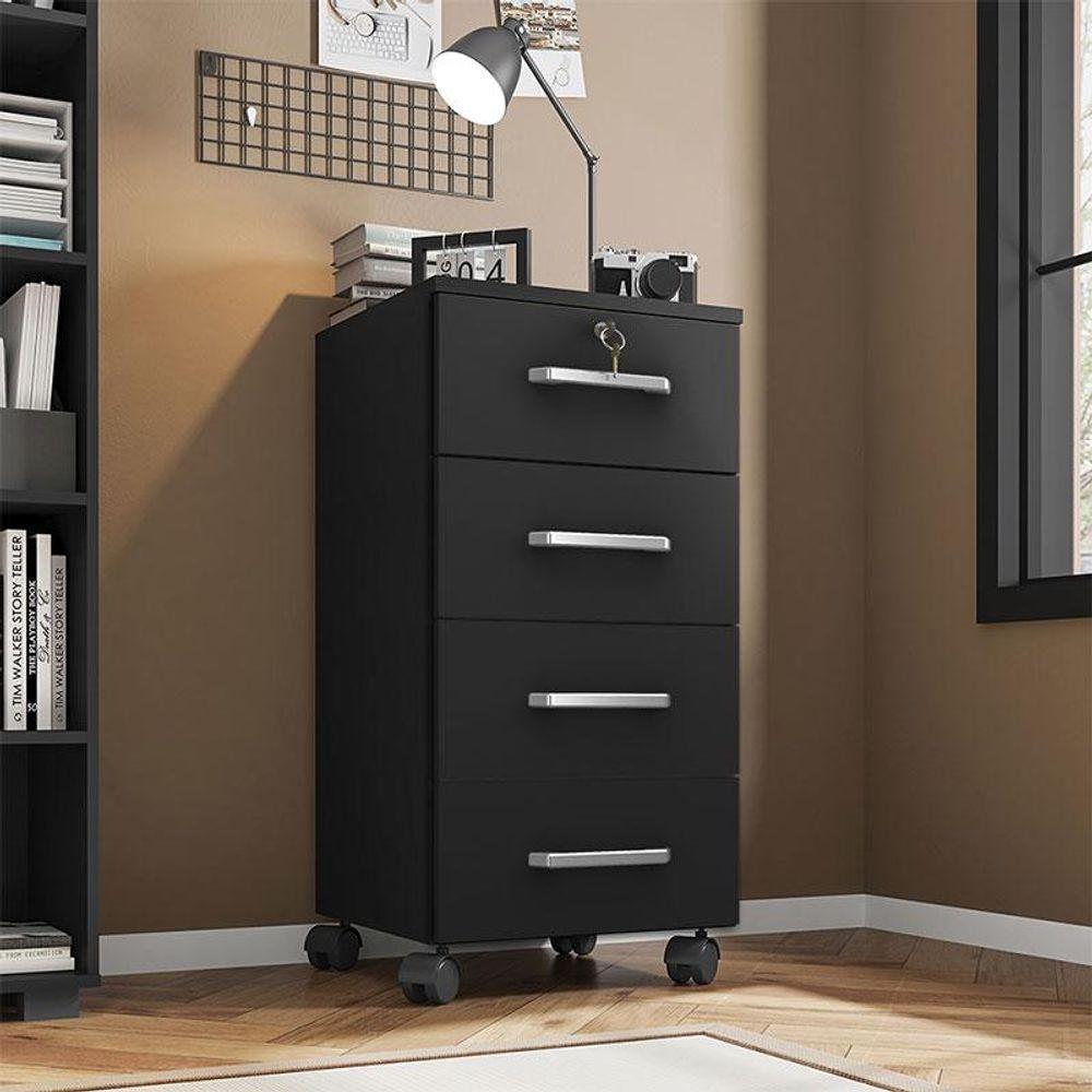 Gaveteiro Gávea Com Chave 4 Gavetas Preto Fosco - Móveis Leão - 4