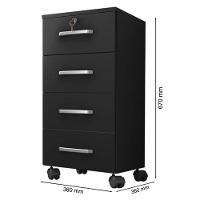 Kit 2 Gaveteiros Para Escritório Gávea Com Chave E 2 Livreiros Office Com Portas Pequenas Preto Fosco - Móveis Leão - 3