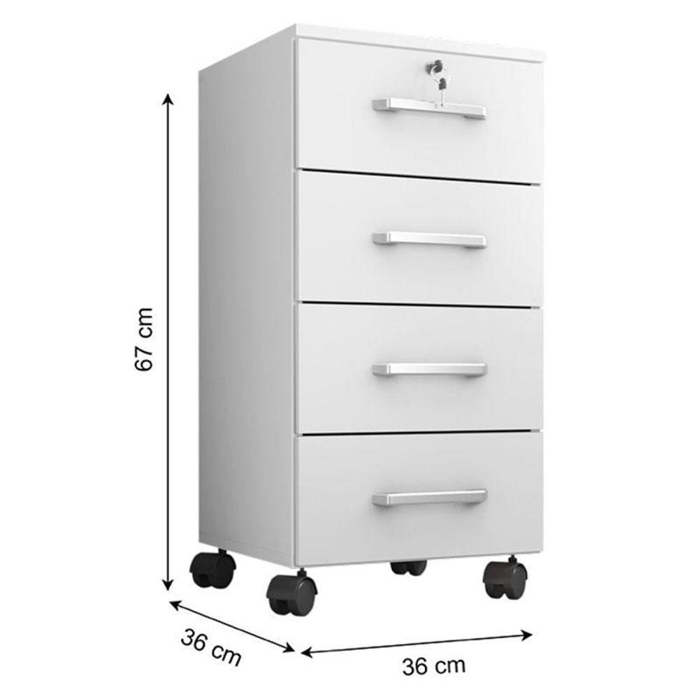 Mesa Para Computador E Gaveteiro Gávea Com Chave 4 Gavetas Branco Fosco - Móveis Leão - 5