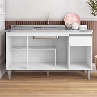 Balcão De Pia Tatiane 145 Cm E Armário Aéreo Andréia 4 Portas 150 Cm Branco Brilho - Ajl - 3