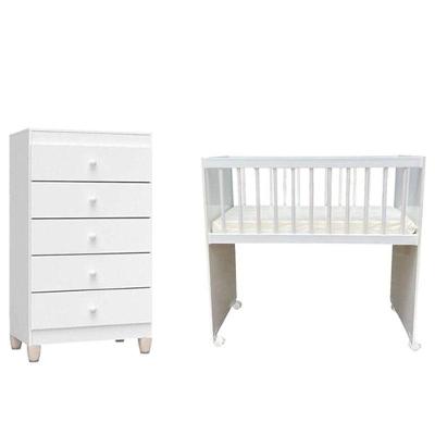 Mini Berço Moisés Alegria com Colchão e Cômoda Gaveteiro Ternura Baby Branco Incorplac