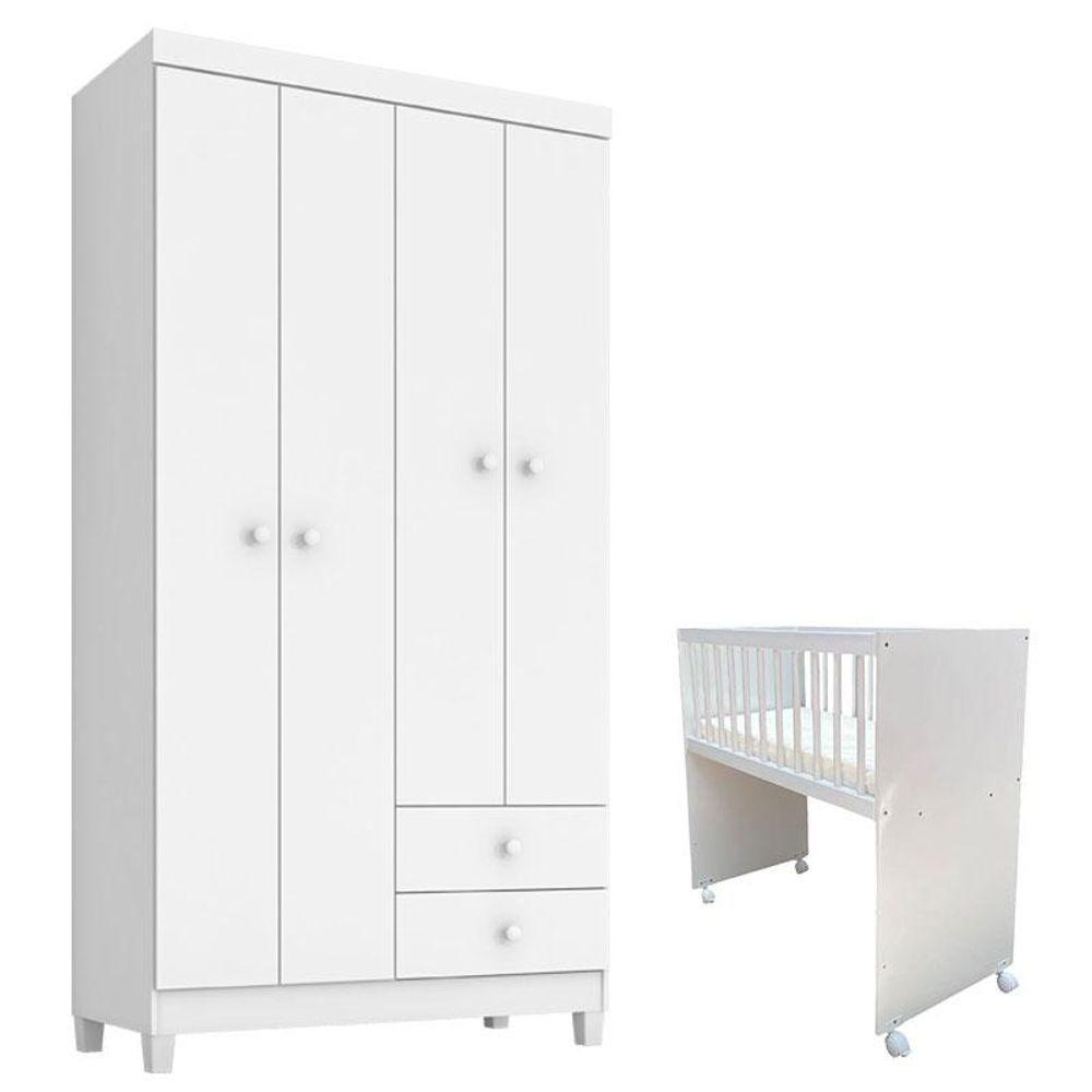 Mini Berço Moisés Alegria Com Colchão E Guarda Roupa Ternura Baby 4 Portas Branco Flex - Incorplac - 1