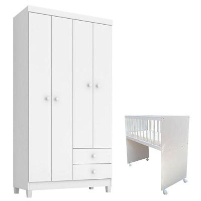 Mini Berço Moisés e Guarda Roupa Alegria Ternura Baby com Colchão Portátil Branco Incorplac Móveis
