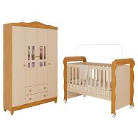 Berço Americano Mirelle E Guarda Roupa Infantil Ariel 4 Portas Off White Bétula- Carolina Baby - 1