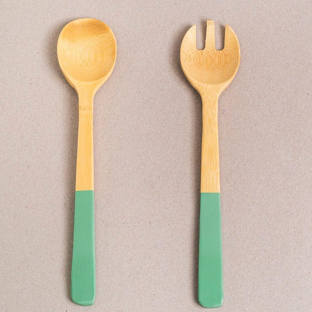 Jogo De 2 Utensílios Para Salada Em Bambu 31cm Verde Oikos - 2