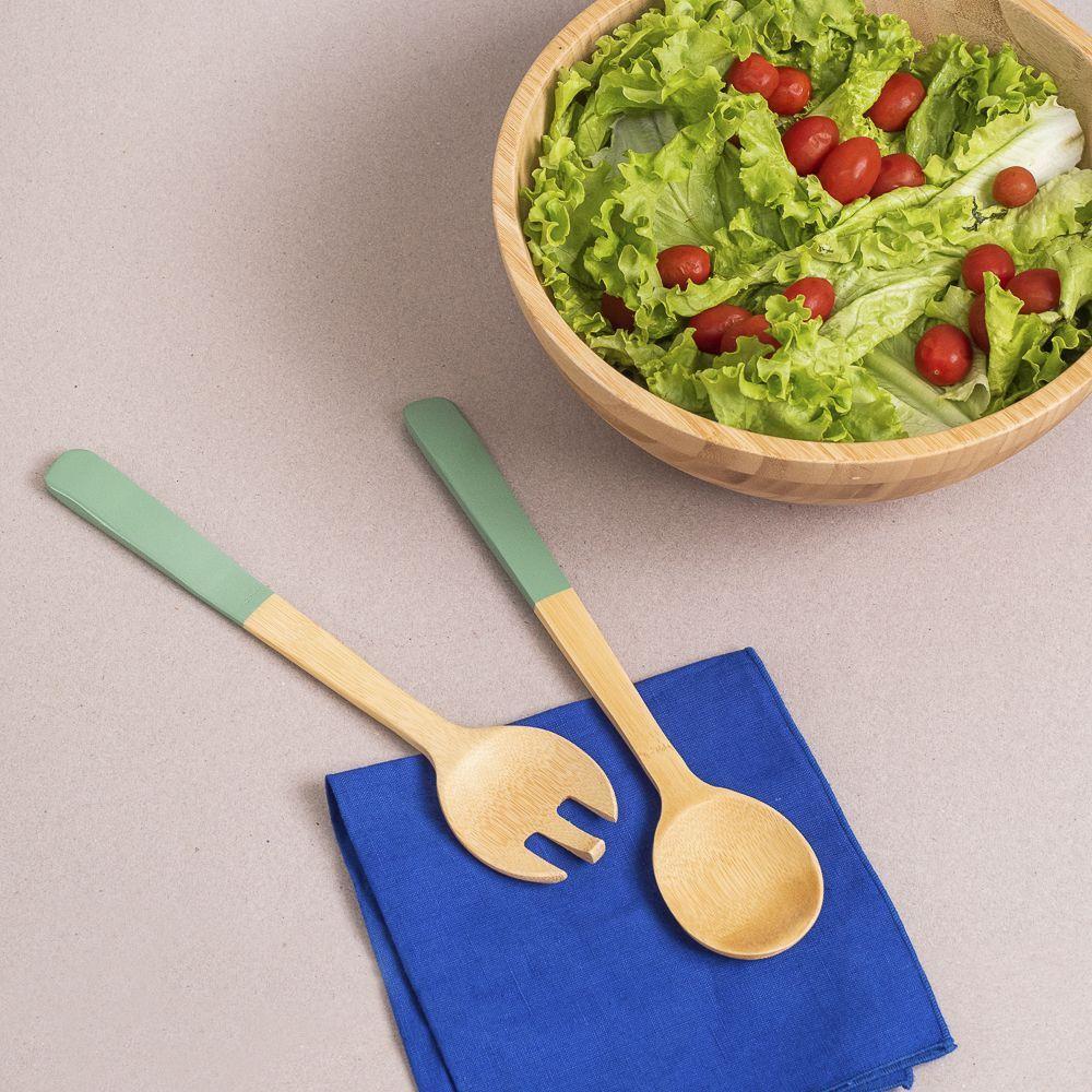 Jogo De 2 Utensílios Para Salada Em Bambu 31cm Verde Oikos - 3