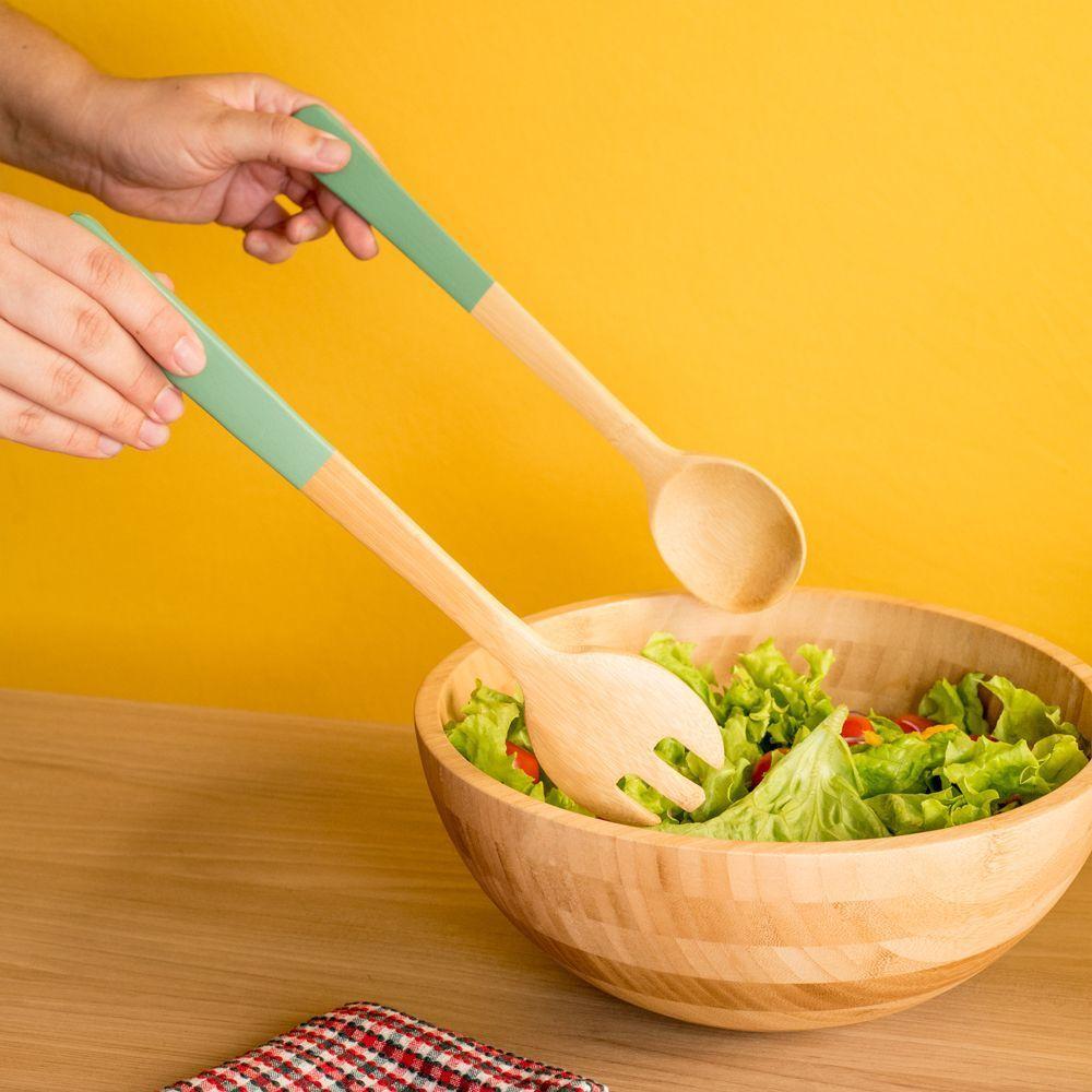 Jogo De 2 Utensílios Para Salada Em Bambu 31cm Verde Oikos - 5
