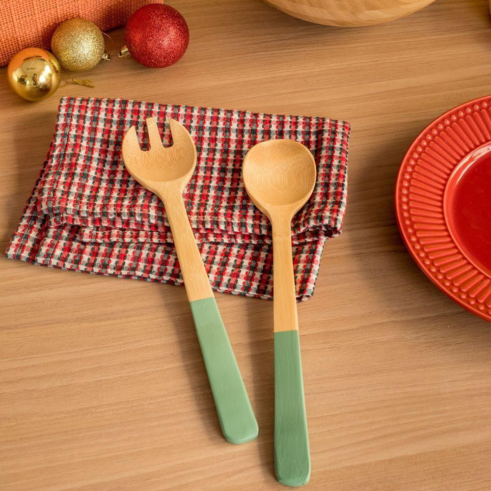 Jogo De 2 Utensílios Para Salada Em Bambu 31cm Verde Oikos - 6
