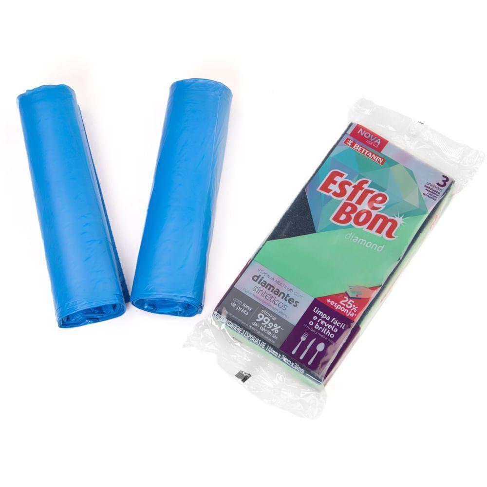 Kit 2 Rolos De Sacos Para Lixo 30l E 3 Esponjas Diamond Esfrebom - 2
