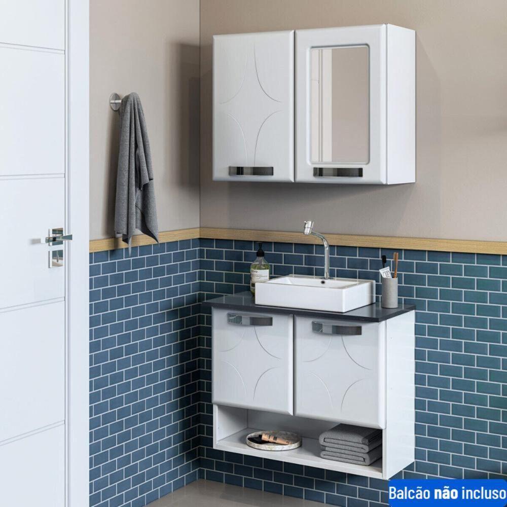 Armário De Banheiro Aéreo De Aço Com Espelho E 2 Portas Multimóveis Cr10142 Branco - 7