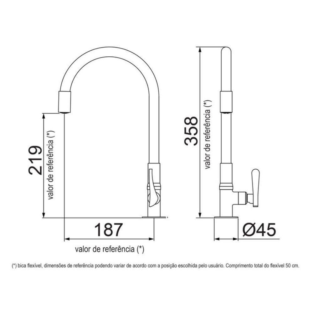 Torneira Mesa Bica Flexível Lorenflex Black 1177 B27 - 5