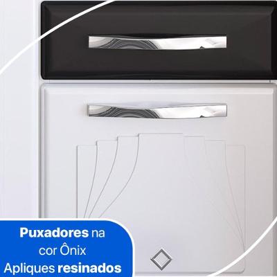 Balcão De Cozinha De Aço Gabinete Para Pia 3 Portas 2 Gavetas 150cm Multimóveis Cr20355 Branco-preto
