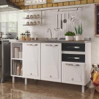 Balcão De Cozinha De Aço Gabinete Para Pia 3 Portas 2 Gavetas 150cm Multimóveis Cr20355 Branco-preto - 1