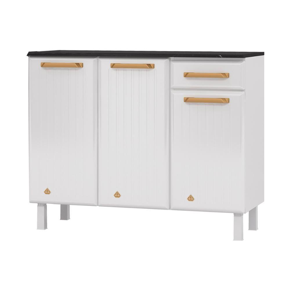 Balcão De Cozinha De Aço Com Tampo 3 Portas E 1 Gaveta 105cm Multimóveis Cr20361 Branco - 1