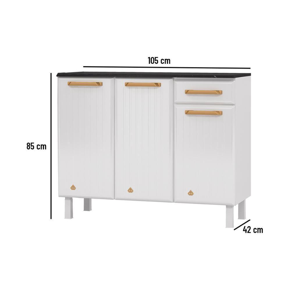 Balcão De Cozinha De Aço Com Tampo 3 Portas E 1 Gaveta 105cm Multimóveis Cr20361 Branco - 2