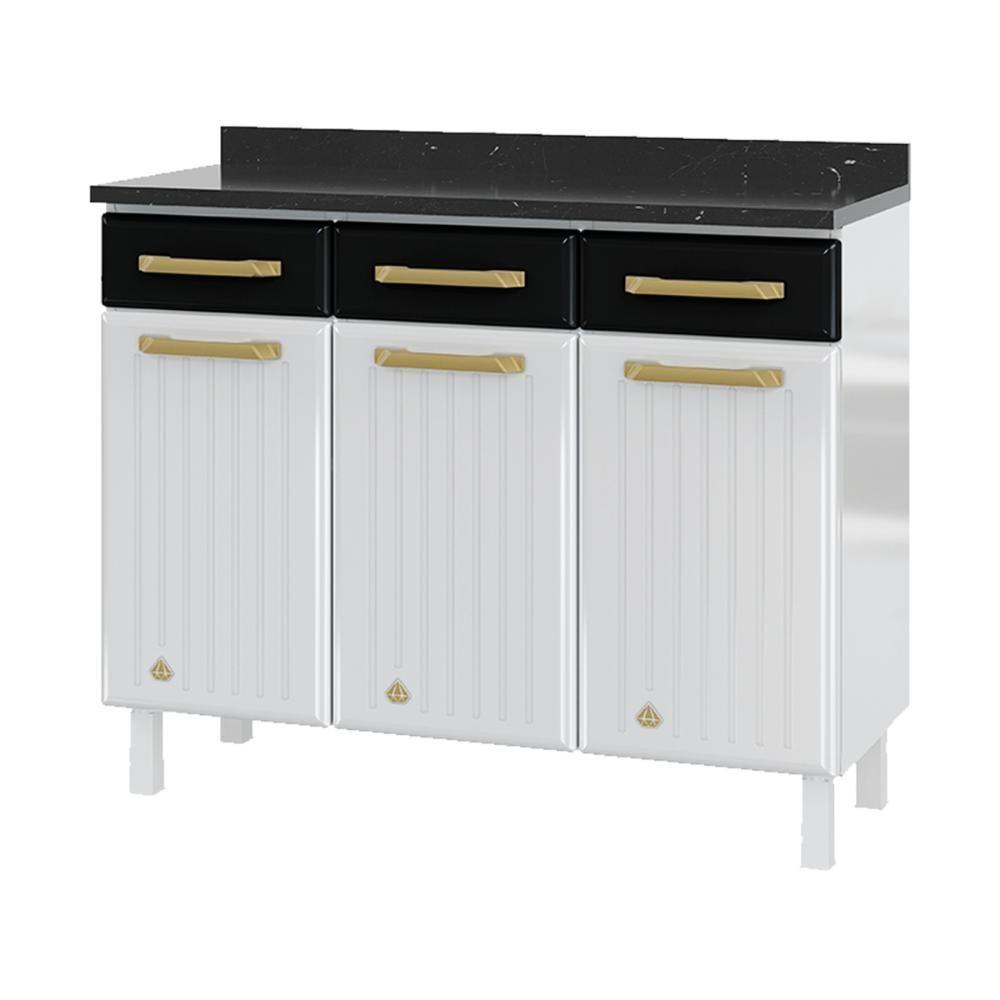 Balcão De Cozinha De Aço Com Tampo 3 Portas E 3 Gavetas 105cm Multimóveis Cr20360 Branco-preto - 1