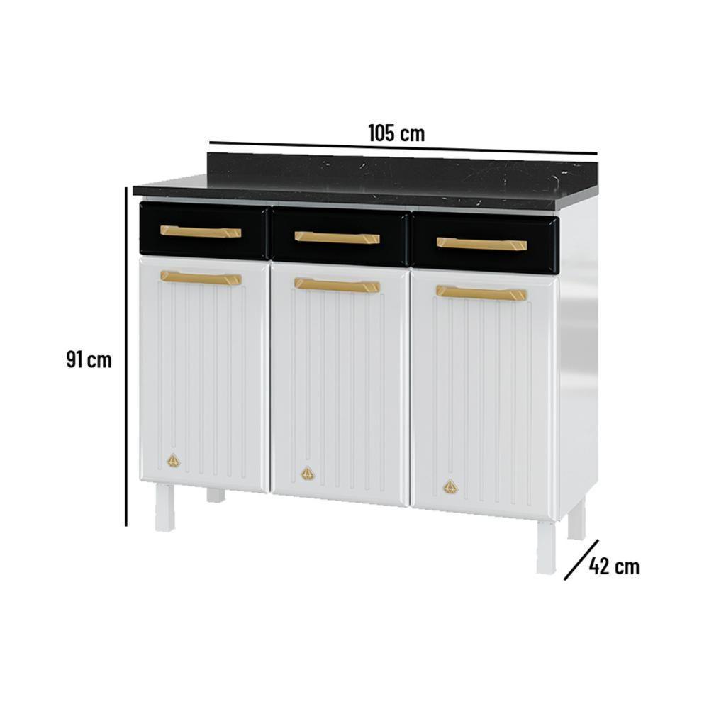Balcão De Cozinha De Aço Com Tampo 3 Portas E 3 Gavetas 105cm Multimóveis Cr20360 Branco-preto - 2