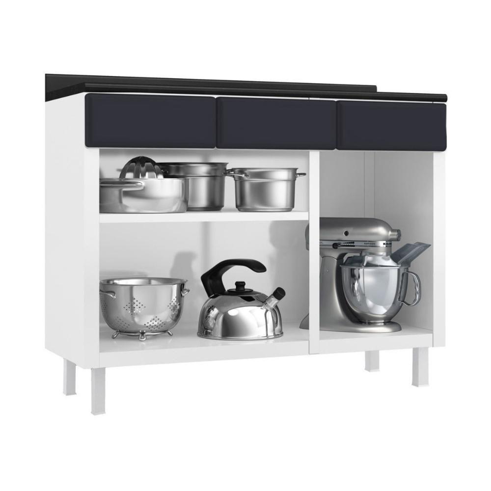 Balcão De Cozinha De Aço Com Tampo 3 Portas E 3 Gavetas 105cm Multimóveis Cr20360 Branco-preto - 3