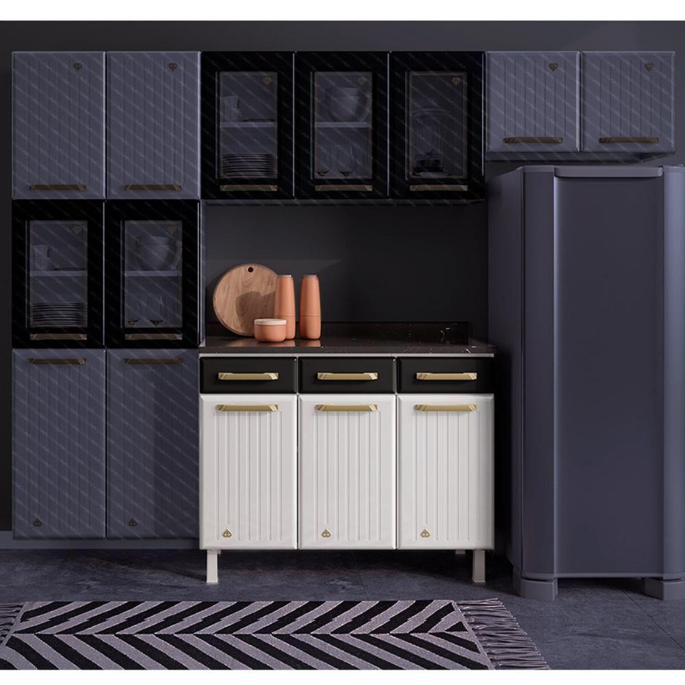 Balcão De Cozinha De Aço Com Tampo 3 Portas E 3 Gavetas 105cm Multimóveis Cr20360 Branco-preto - 7