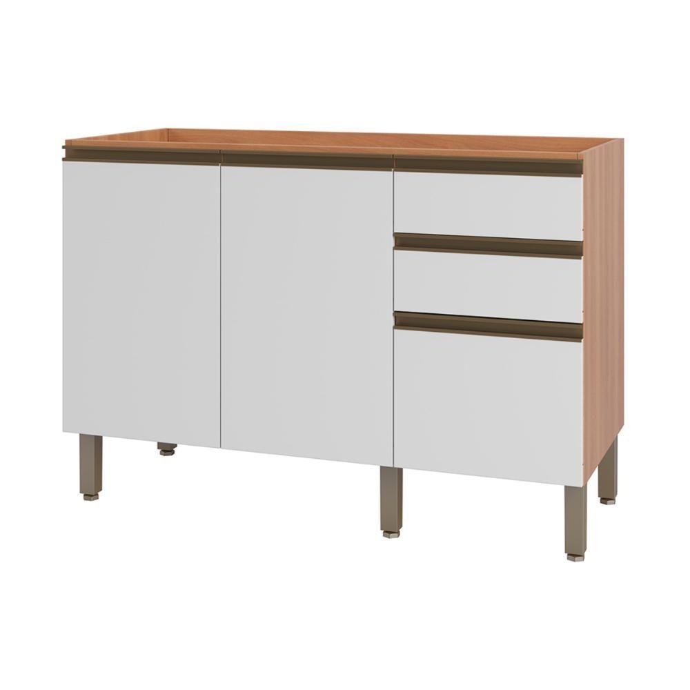 Balcão De Cozinha Gabinete Pia Com 2 Portas E 3 Gavetas 120cm Multimóveis Cr20397 Freijó-branco - 1