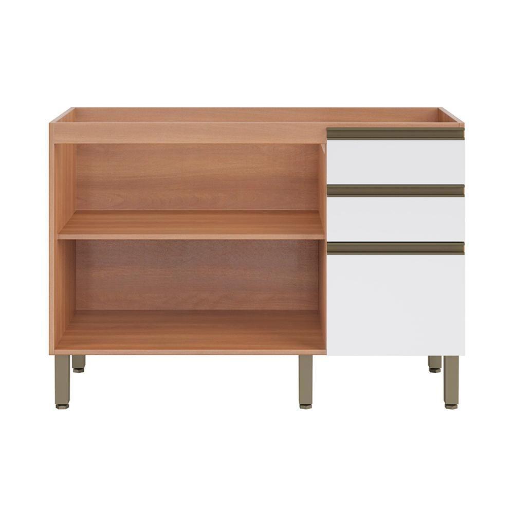 Balcão De Cozinha Gabinete Pia Com 2 Portas E 3 Gavetas 120cm Multimóveis Cr20397 Freijó-branco - 3