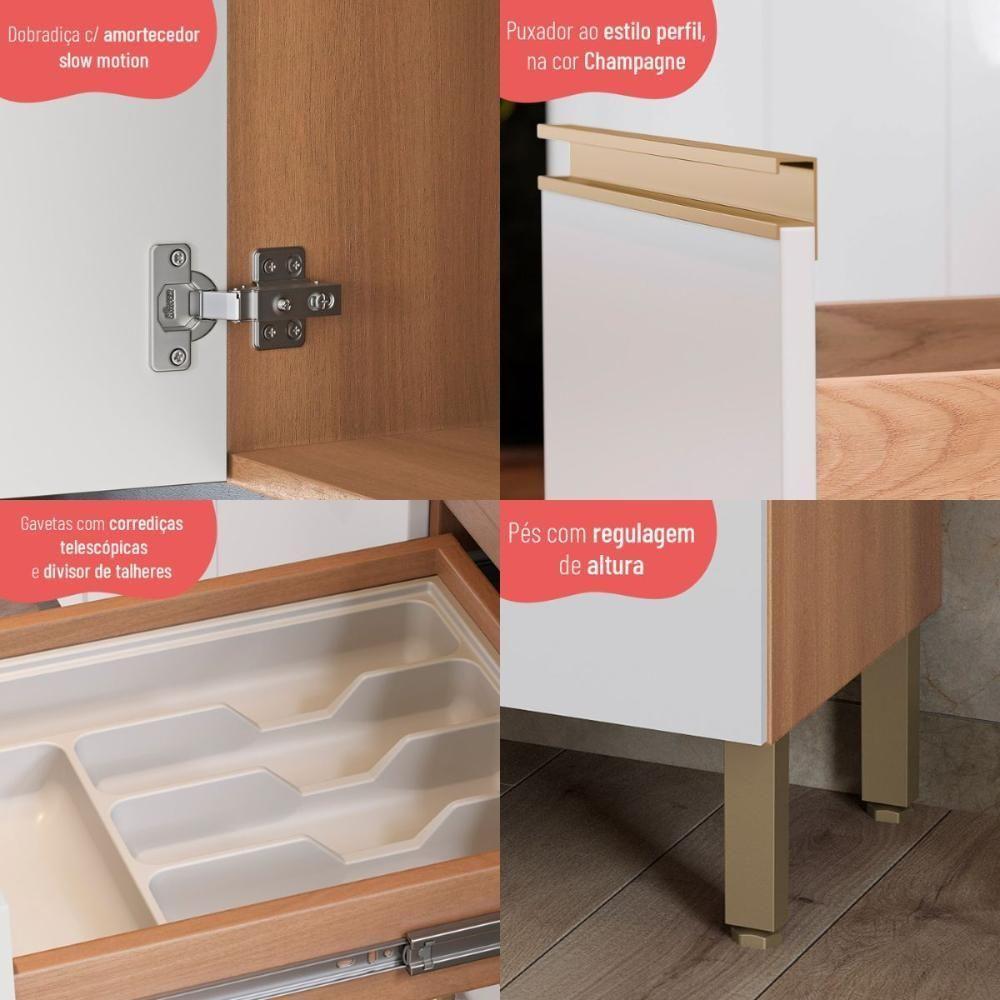 Balcão De Cozinha Gabinete Pia Com 2 Portas E 3 Gavetas 120cm Multimóveis Cr20397 Freijó-branco - 5